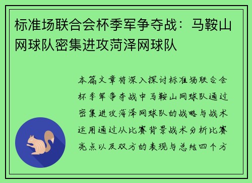标准场联合会杯季军争夺战：马鞍山网球队密集进攻菏泽网球队